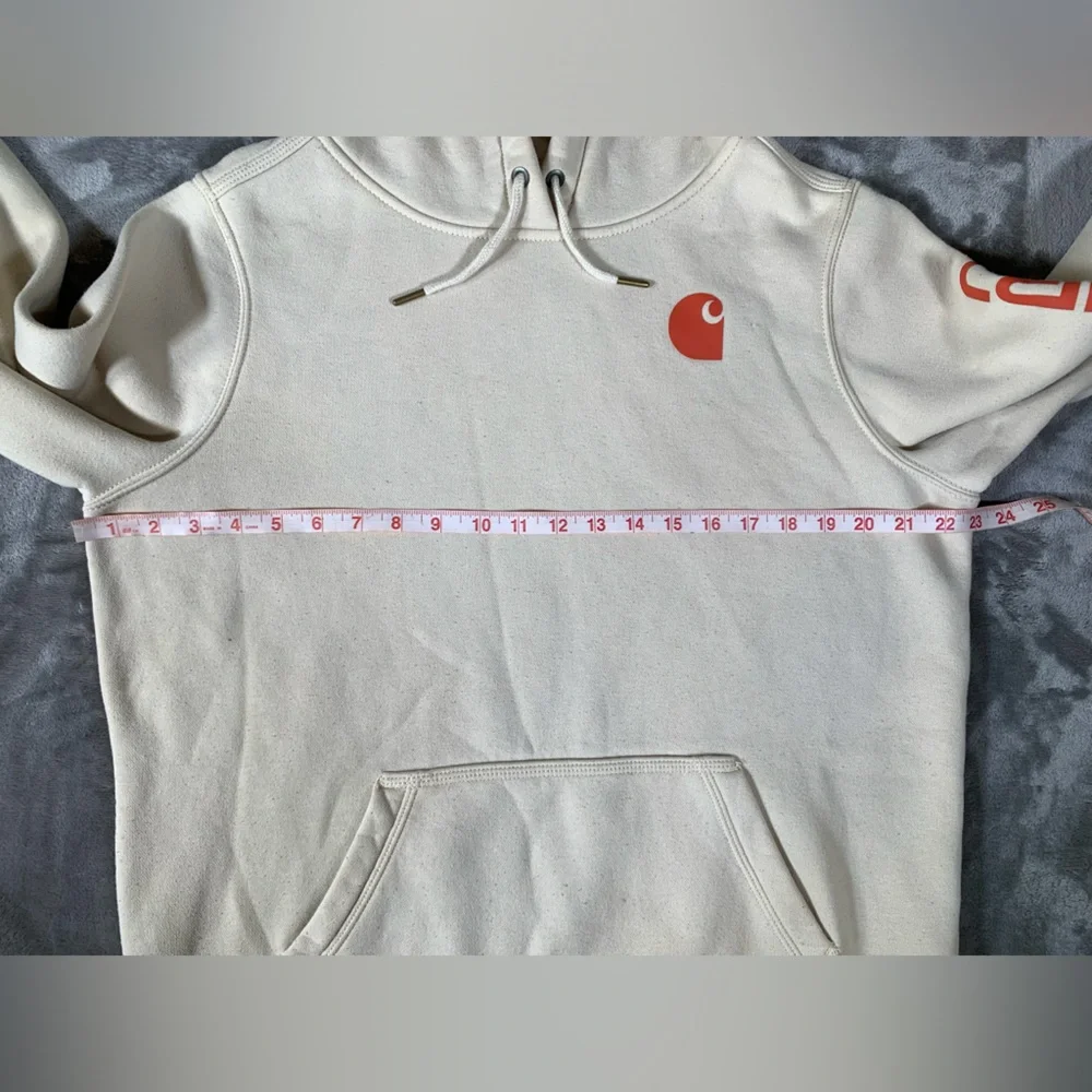 Carhartt Hoodie Boys Lg (12–14) Beige Relaxed Fit Sweatshirt Spellout Logo Baggy